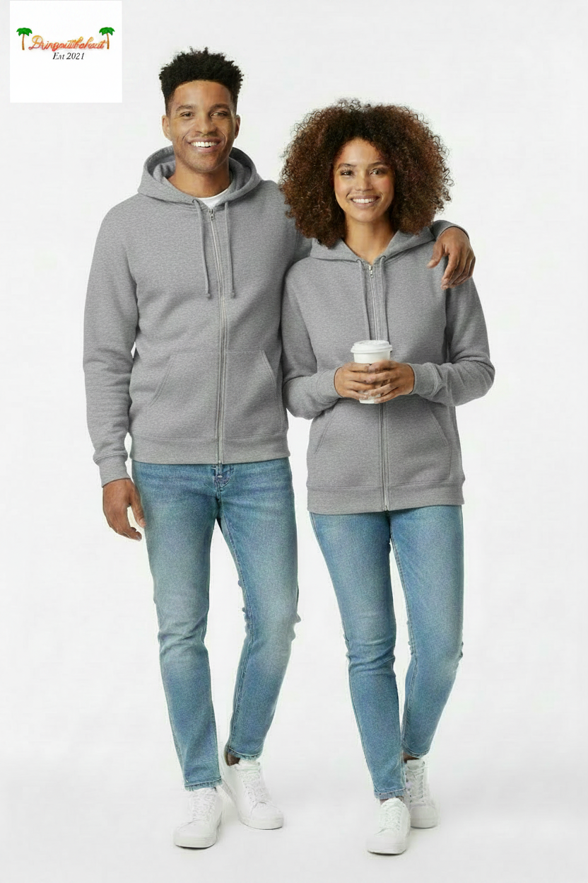 Grey Zip-Up Hoodies with Bringouttheheat Logo